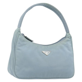 PRADA Hand Bag Nylon Light Blue Silver Auth 145937