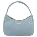 PRADA Hand Bag Nylon Light Blue Silver Auth 145937-13
