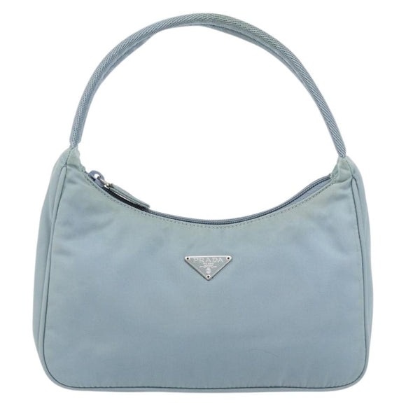 PRADA Hand Bag Nylon Light Blue Silver Auth 145937