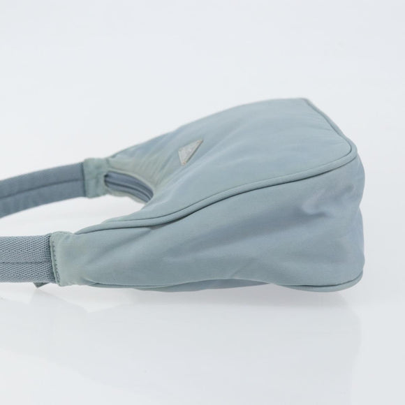 PRADA Hand Bag Nylon Light Blue Silver Auth 145937