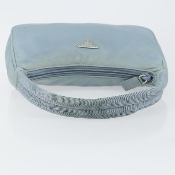 PRADA Hand Bag Nylon Light Blue Silver Auth 145937