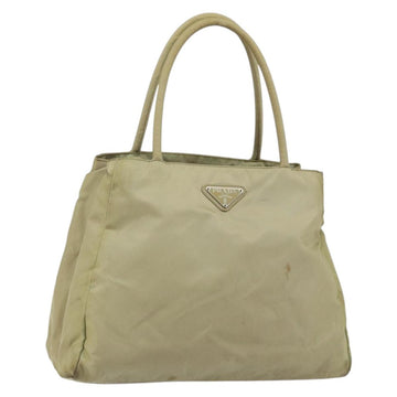 PRADA Tote Bag Nylon Beige Silver Auth 145938
