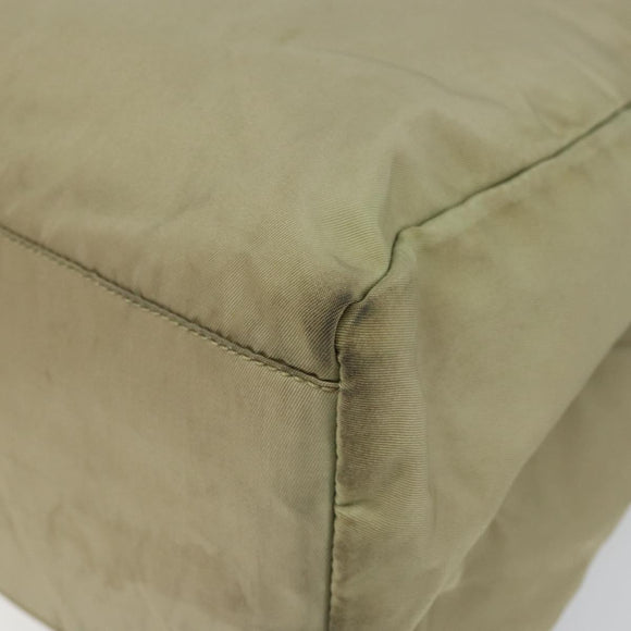 PRADA Tote Bag Nylon Beige Silver Auth 145938