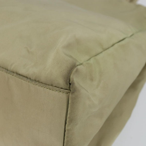 PRADA Tote Bag Nylon Beige Silver Auth 145938