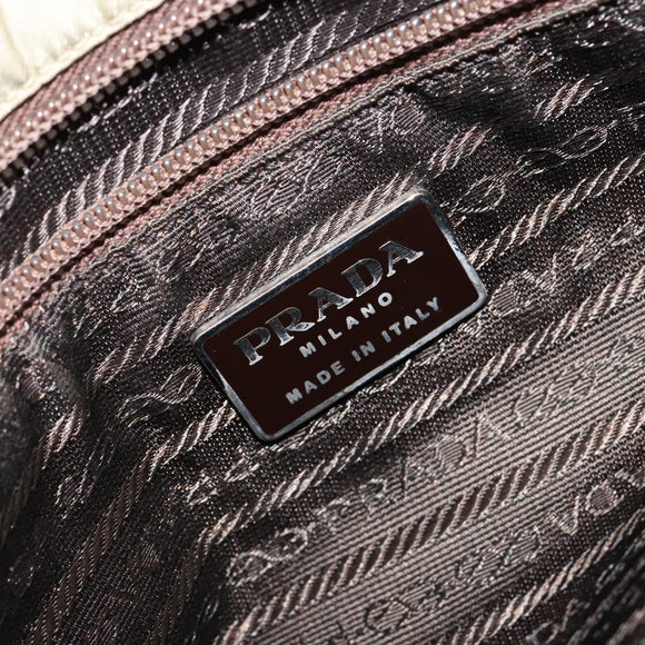 PRADA Tote Bag Nylon Beige Silver Auth 145938