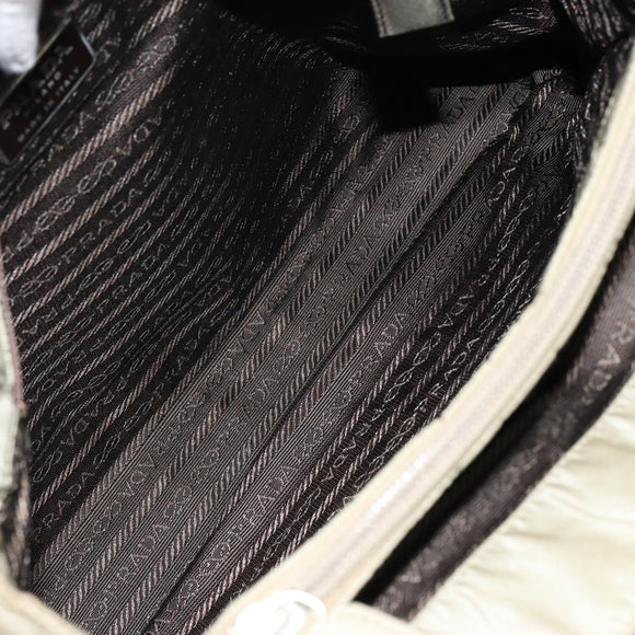PRADA Tote Bag Nylon Beige Silver Auth 145938