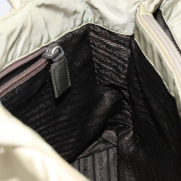 PRADA Tote Bag Nylon Beige Silver Auth 145938