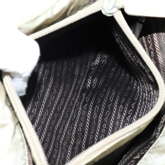 PRADA Tote Bag Nylon Beige Silver Auth 145938