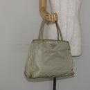 PRADA Tote Bag Nylon Beige Silver Auth 145938-24