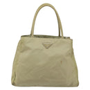 PRADA Tote Bag Nylon Beige Silver Auth 145938-13