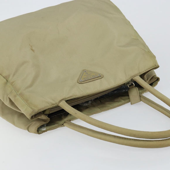 PRADA Tote Bag Nylon Beige Silver Auth 145938