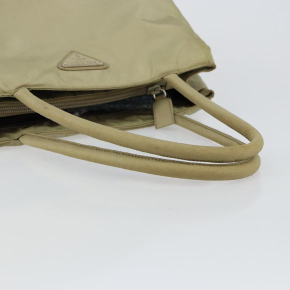 PRADA Tote Bag Nylon Beige Silver Auth 145938