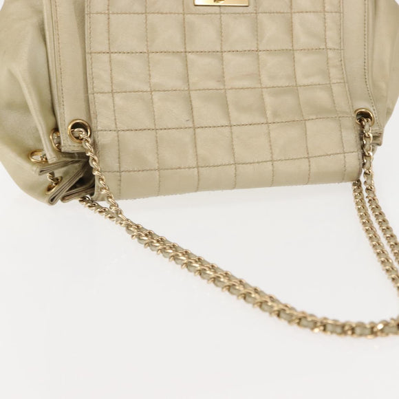 CHANEL Choco Bar Chain Shoulder Bag Leather Gold CC Auth 145942