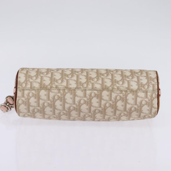 Christian Dior Trotter Canvas Romantic Shoulder Bag PVC Beige Silver Auth 145944