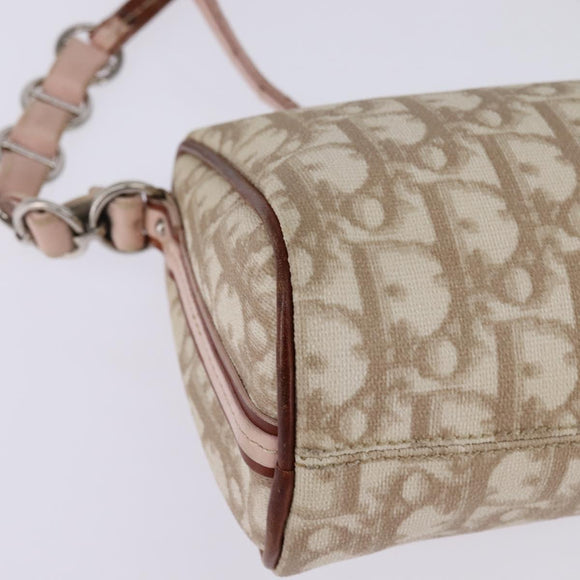 Christian Dior Trotter Canvas Romantic Shoulder Bag PVC Beige Silver Auth 145944