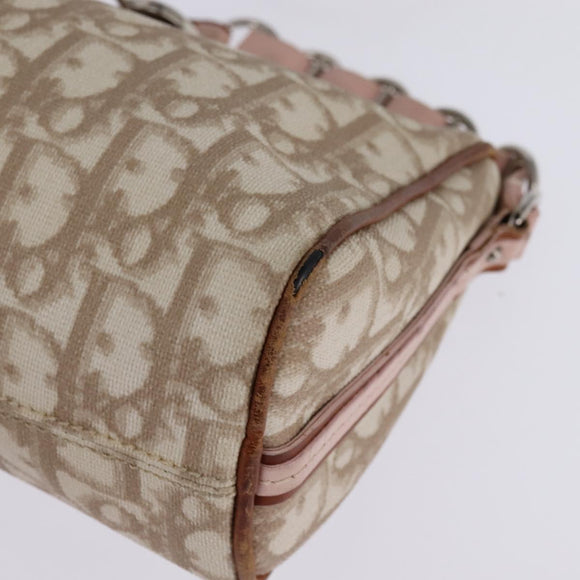 Christian Dior Trotter Canvas Romantic Shoulder Bag PVC Beige Silver Auth 145944