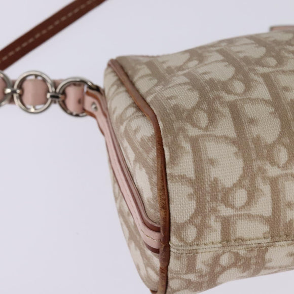 Christian Dior Trotter Canvas Romantic Shoulder Bag PVC Beige Silver Auth 145944