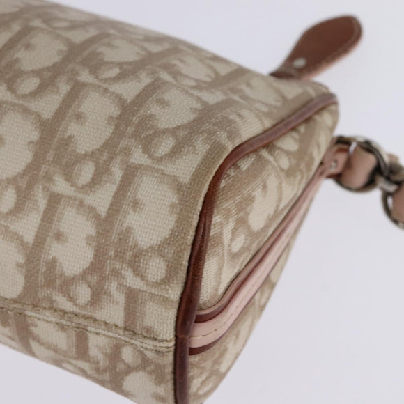 Christian Dior Trotter Canvas Romantic Shoulder Bag PVC Beige Silver Auth 145944