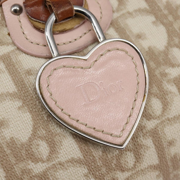 Christian Dior Trotter Canvas Romantic Shoulder Bag PVC Beige Silver Auth 145944