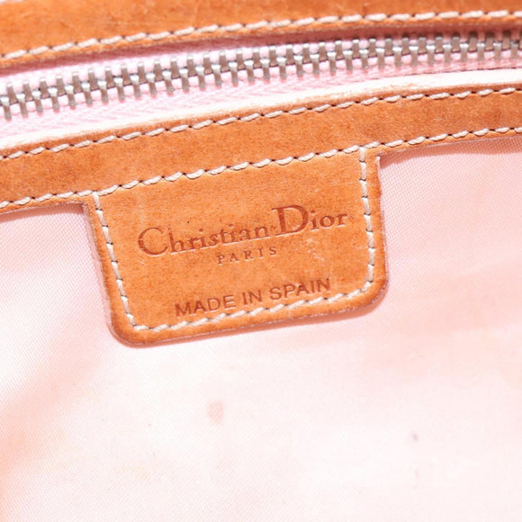 Christian Dior Trotter Canvas Romantic Shoulder Bag PVC Beige Silver Auth 145944