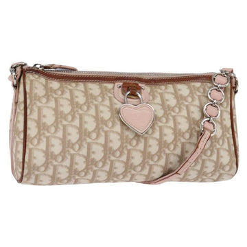 Christian Dior Trotter Canvas Romantic Shoulder Bag PVC Beige Silver Auth 145944