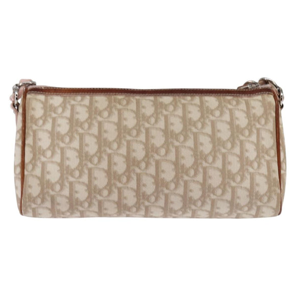 Christian Dior Trotter Canvas Romantic Shoulder Bag PVC Beige Silver Auth 145944