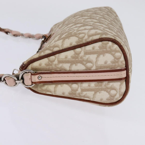 Christian Dior Trotter Canvas Romantic Shoulder Bag PVC Beige Silver Auth 145944