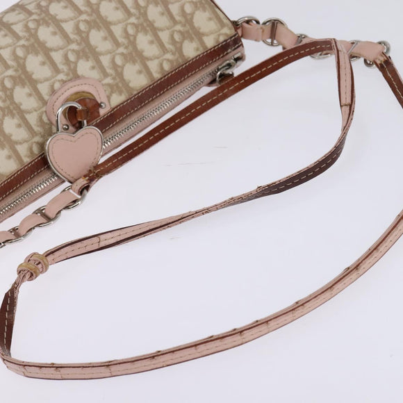 Christian Dior Trotter Canvas Romantic Shoulder Bag PVC Beige Silver Auth 145944