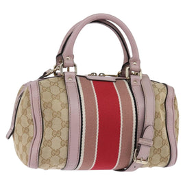 GUCCI GG Canvas Boston Bag 2way Beige Gold 269876 Auth 145953