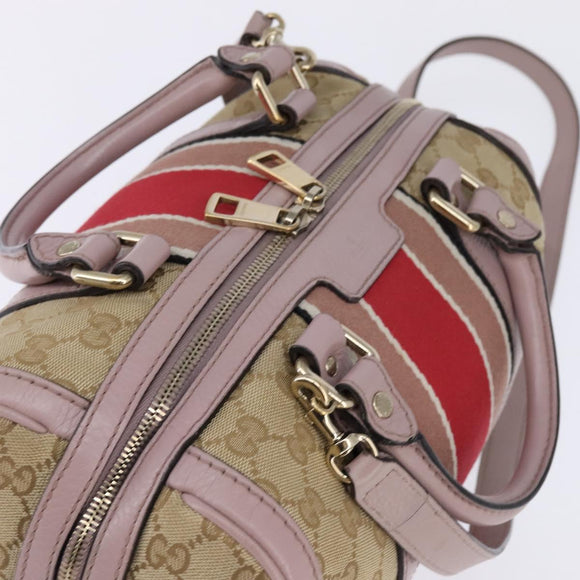 GUCCI GG Canvas Boston Bag 2way Beige Gold 269876 Auth 145953