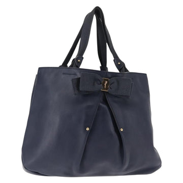 Salvatore Ferragamo Vala Tote Bag Leather Navy Gold Auth 145957