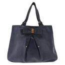 Salvatore Ferragamo Vala Tote Bag Leather Navy Gold Auth 145957-13