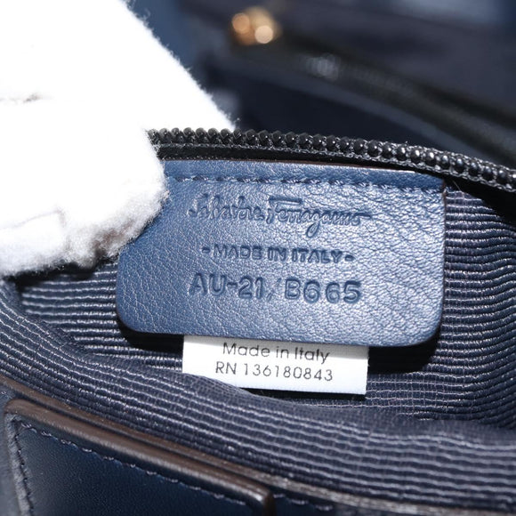 Salvatore Ferragamo Vala Tote Bag Leather Navy Gold Auth 145957
