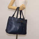Salvatore Ferragamo Vala Tote Bag Leather Navy Gold Auth 145957-24