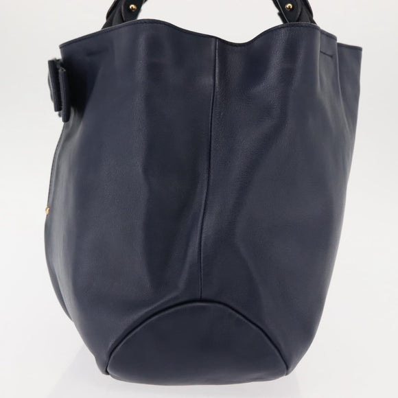 Salvatore Ferragamo Vala Tote Bag Leather Navy Gold Auth 145957