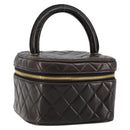 CHANEL Matelasse Vanity Pouch Lamb Skin Black Gold CC Auth 145958-1