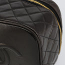 CHANEL Matelasse Vanity Pouch Lamb Skin Black Gold CC Auth 145958-10
