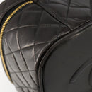 CHANEL Matelasse Vanity Pouch Lamb Skin Black Gold CC Auth 145958-13