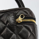 CHANEL Matelasse Vanity Pouch Lamb Skin Black Gold CC Auth 145958-14
