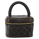 CHANEL Matelasse Vanity Pouch Lamb Skin Black Gold CC Auth 145958-2