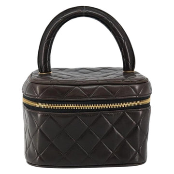 CHANEL Matelasse Vanity Pouch Lamb Skin Black Gold CC Auth 145958 - 0