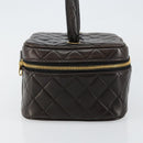 CHANEL Matelasse Vanity Pouch Lamb Skin Black Gold CC Auth 145958-4