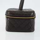CHANEL Matelasse Vanity Pouch Lamb Skin Black Gold CC Auth 145958-5