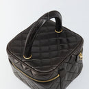 CHANEL Matelasse Vanity Pouch Lamb Skin Black Gold CC Auth 145958-6