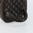 CHANEL Matelasse Vanity Pouch Lamb Skin Black Gold CC Auth 145958-7