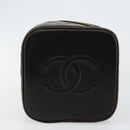 CHANEL Matelasse Vanity Pouch Lamb Skin Black Gold CC Auth 145958-9
