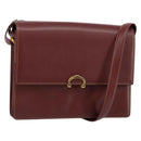 CARTIER Shoulder Bag Leather Bordeaux Gold Auth 145960-1