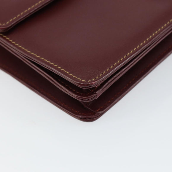 CARTIER Shoulder Bag Leather Bordeaux Gold Auth 145960
