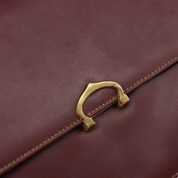 CARTIER Shoulder Bag Leather Bordeaux Gold Auth 145960