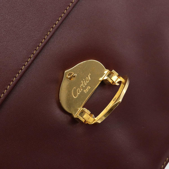 CARTIER Shoulder Bag Leather Bordeaux Gold Auth 145960